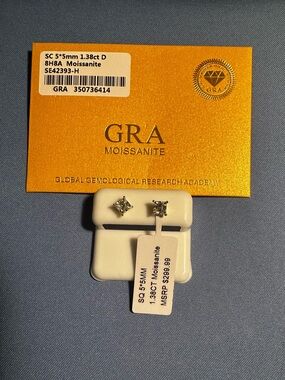 GRA Moissanite Gold over 925 Sterling Silver Square Stud Earrings -  5mm 1.38ctw
